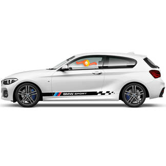 Paar Vinyl-Aufkleber, grafische Aufkleber für die Seite, BMW 1er-Serie 2015, karierte Flagge, Rocker-Panel, Sport, neu
