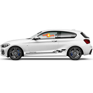 2 x Vinyl-Aufkleber, Grafikaufkleber, seitliche BMW 1er-Serie 2015, Tür-Zielflagge, Rennstreifen
