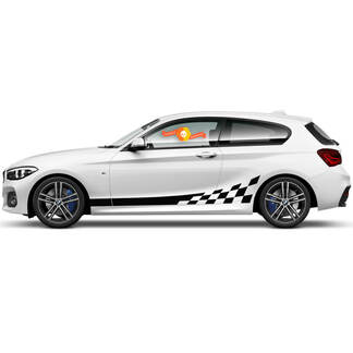 2 x Vinyl-Aufkleber, grafische Aufkleber für die Seite, BMW 1er-Serie 2015, Zielflagge, Rocker-Panel, Rennstrecke 2022
