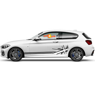 2 x Vinyl-Aufkleber, grafische Aufkleber für die Seite, BMW 1er-Serie 2015, Zielflagge, Rocker-Panel, britische Flagge, neu
