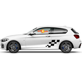 2 x Vinyl-Aufkleber, grafische Aufkleber für die Seite, BMW 1er-Serie 2015, karierte Flagge, Zeichnung, Diamanten
