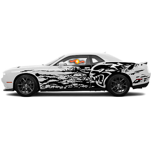 Dodge Challenger oder Charger SRT Hellcat Splash Grunge Side Widebody Kit Hell Cat Vinyl Aufkleber Decal Grafik
