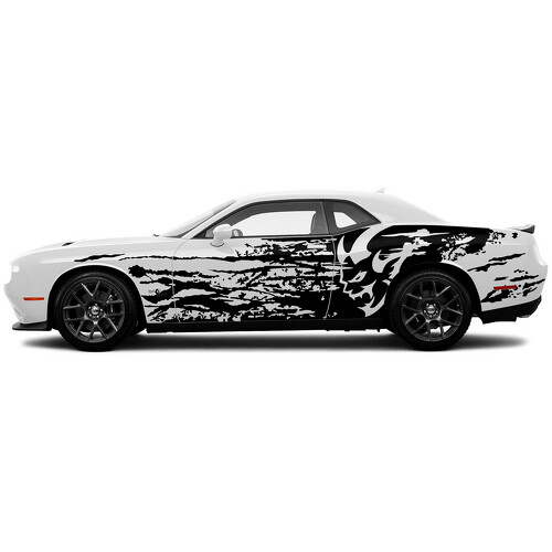 Dämon-Logo im Grunge-Stil Seiten-Vinyl-Aufkleber für Dodge Challenger