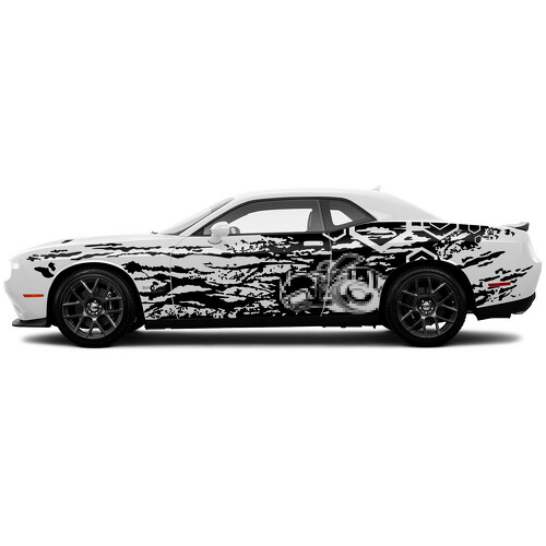 Schmutzspritz- & Sechseck-Grafik Seiten-Vinylaufkleber für Dodge Challenger