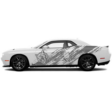 Hellcat Diagonal Grunge Tür Seiten Vinyl-Aufkleber für Dodge Challenger_2