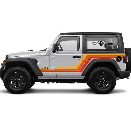 Jeep Rubicon Retro Vintage 4x4 Off-Road 2-türiges Racing-Streifen-Set langes Offroad-Grafik-Kit
