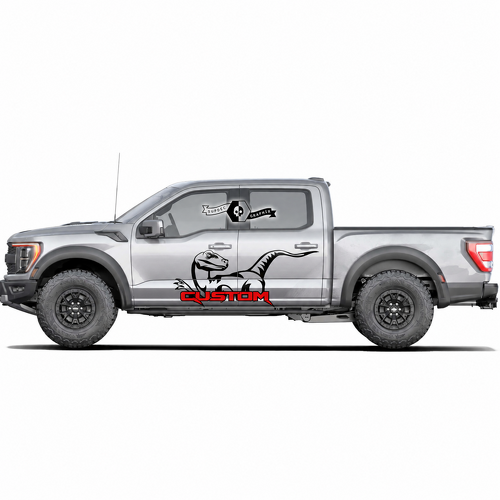 CUSTOM Rote Buchstaben Dinosaurier Paar Tür Vinylaufkleber für Ford F-150 2022