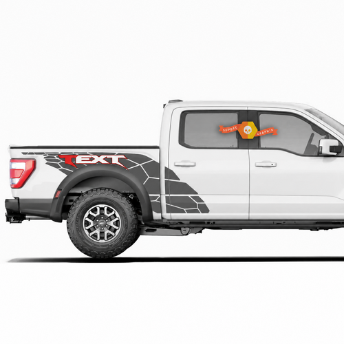 Benutzerdefinierte Text-Seitentür-Spritzschutz-Grafik-Aufkleber in zwei Farben für Musclecar Truck Power Truck 2022