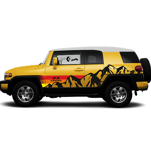 Mountains & Vintage Stripes Seiten-Vinylaufkleber für Toyota FJ Cruiser