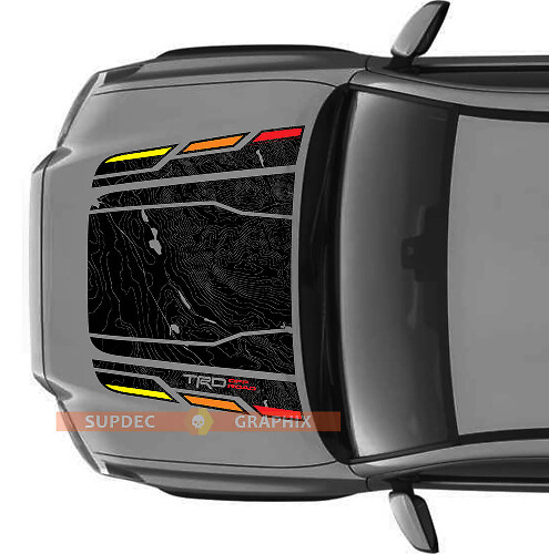 Motorhaube TRD Vintage Off Road OHNE LUFTEINLASS Topografische Karten Motorhauben-Vinyl-Aufkleber passend für Toyota Tacoma Modelle von 2016 bis 2021
