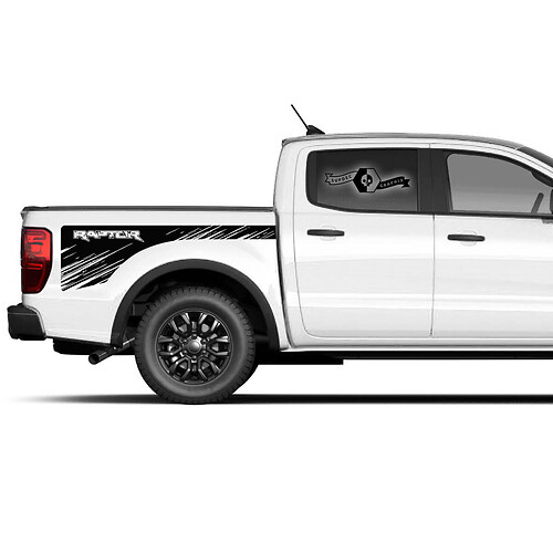 Paar Ford F150 Raptor 2020-Pair Ford F150 Raptor 2020-2022 Distressed Logo Seitenbett Grafik Aufkleber Aufkleberlogo Seitenbett Grafik Aufkleber