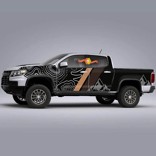 Pair Truck Side Topographic Contour Map Mountain Wrap Vinyl Grafikabziehbilder Stripe ZR2 Chevy Colorado