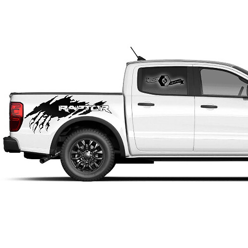 Paar moderne neue Ford F150 Raptor 2022 Kratzklauen-Logo-Seitenbett-Grafik-Aufkleber
