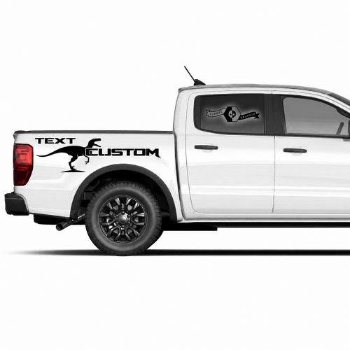 TEXT CUSTOM Dinosaur Silhouette Pair Ladeflächenseite Vinylaufkleber für Ford F-150 2022