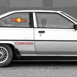 Paar Mitsubishi Cordia Turbo CORDIA seitliche Vinyl-Körperaufkleber, Aufklebergrafiken, 2 Farben
