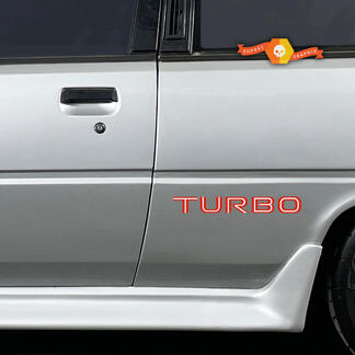 2 x Mitsubishi Cordia Turbo Seiten-Vinyl-Körperaufkleber, Aufklebergrafiken, 2 Farben
