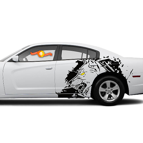 Paar X-Large WOLF Seitliche Dodge Challenger oder Charger Splash Wrap Aufkleber Sticker Zwei Farben
