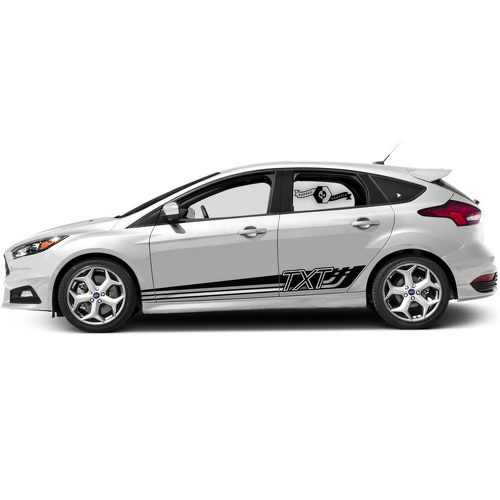 TXT Outline Karierte Seiten- und Seitenschwellerstreifen Vinyl-Aufkleber Paar für Ford Focus ST