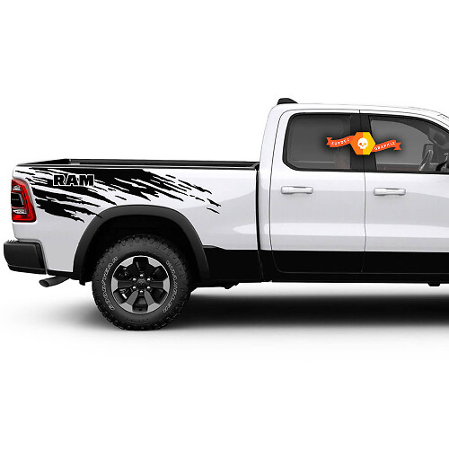 2 Dodge Ram 1500 2019 2021 Große Seiten-BETT Vinyl Aufkleber Aufkleber Grunge Logo LKW Vinyl Aufkleber Bett Grafik Cast
