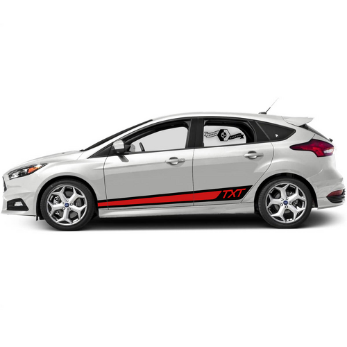 TXT Zweifarbige Side- und Schwellerstreifen Vinyl-Aufkleber Paar für Ford Focus ST
