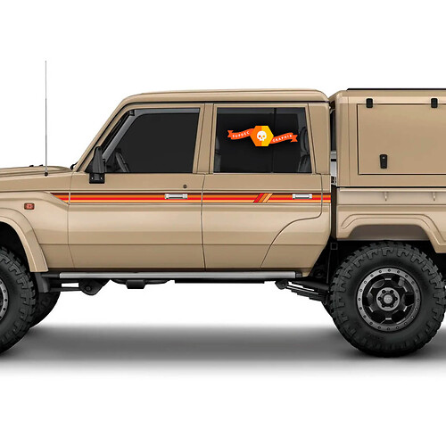 2 Toyota Land Cruiser Landcruiser Dual Cab LC79 Streifen Rote Erde Farben Sonnenuntergang Grafikstreifen