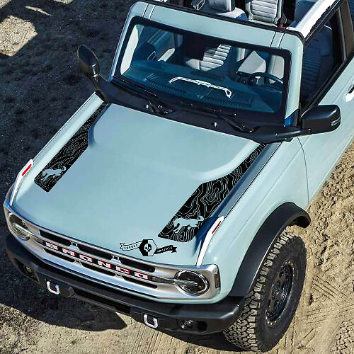 Logo Topografische Kartenhauben-Vinylaufkleber Set Sticker Grafik 2 für Ford Bronco 2021-2022