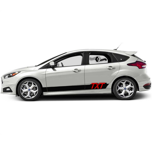 TXT Zweifarbige Seiten- und Schwellerstreifen Vinyl-Aufkleber Satz für Ford Focus ST 2017-2022