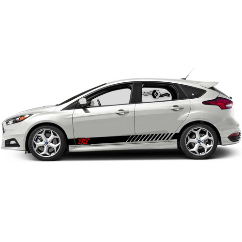 TXT Roter Umriss Diagonalbalken Seiten- und Schweller-Streifen Vinylaufkleber Paar für Ford Focus ST 2017-2022