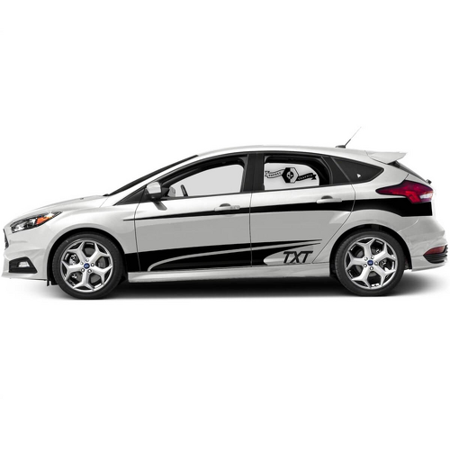 TXT gebogene doppelseitige Streifen Vinyl-Aufkleber Paar für Ford Focus ST 2017-2022