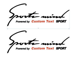 2x „Sports Mind Powered by Custom Text“-Aufkleber
