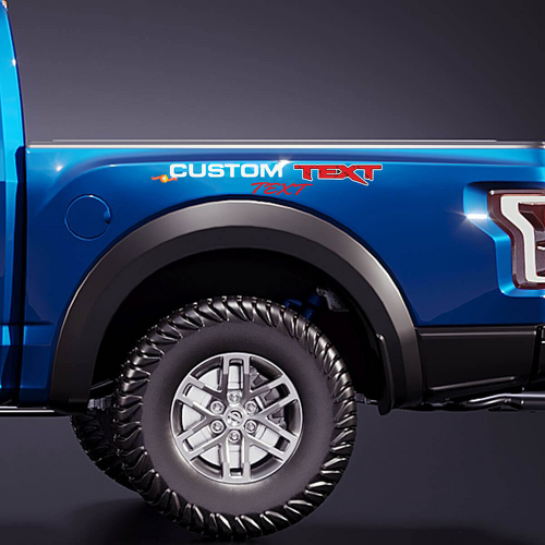 CUSTOM TEXT Block- und Script-Bettseiten- und Heckklappen-Vinylaufkleber-Set für Musclecar Truck Power Truck