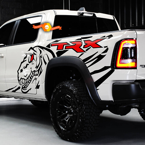 Paar Dodge Ram Rebel TRX 2022+ 2 Farben Seite 1500 TRX Splash Bett Dinosaurier T-Rex TRX Truck Vinyl Aufkleber Grafik