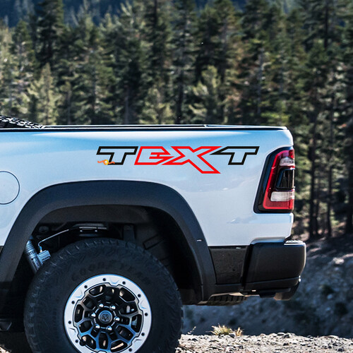 TEXT Split Color Angular Outline Pair Ladeflächenseite Vinylaufkleber für Dodge Ram 1500 Rebel, TRX