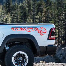 T-Rex & individueller Text Aufkleber-Set für die Bettseite Dodge Ram Rebel 1500 TRX_3