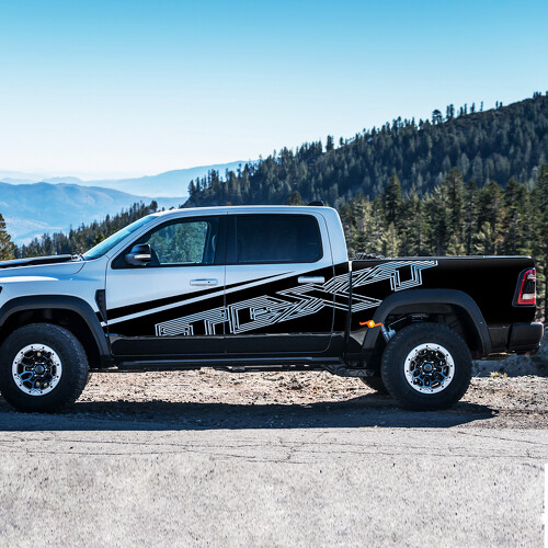 Umriss-Stil benutzerdefinierter Text Seiten-Vinyl-Aufkleber Satz für Dodge Ram Rebel 1500 TRX