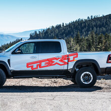 Benutzerdefinierter Textumriss-Stil Seitlicher Vinyl-Aufkleber Satz für Dodge Ram 1500 Rebel TRX_2