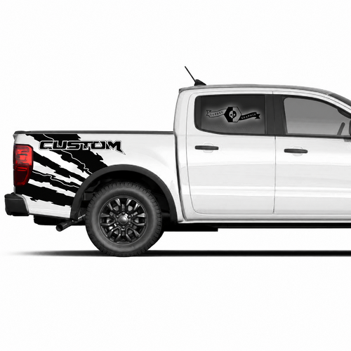 CUSTOM Diagonal Torn Bedside Pair Ladeflächenseite Vinylaufkleber für Ford F-150 2022