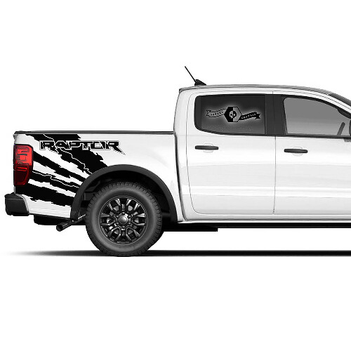 Zerstörtes Seitenbett-Graphik-Dekal-Sticker-Set 2 Stück für Ford F-150 Raptor 2022