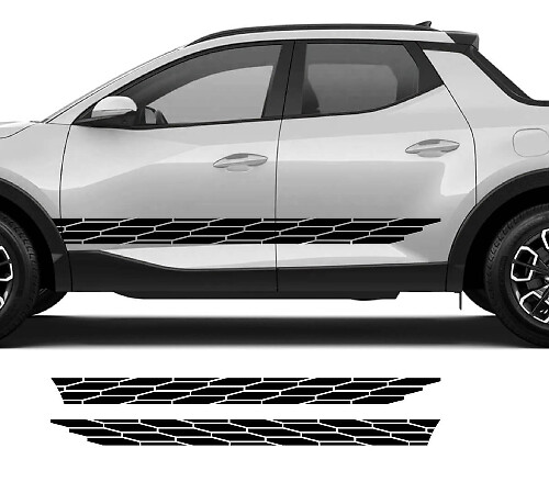 Seitliche Vinyl-Aufkleber mit moderner geometrischer Seitenlogografik für Hyundai Santa Cruz.
