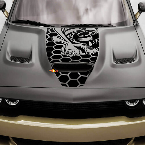 Angry Bee Waben Motorhauben-Vinylaufkleber für Dodge Challenger 2019-2024