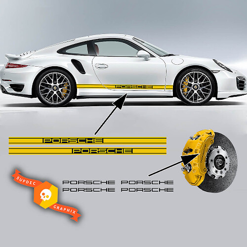 Paar Porsche 911 996 Carrera Turbo 2 Farben Seitenstreifen Aufkleber + 4 Bremssattel Aufkleber Vinyl Sticker Decals
