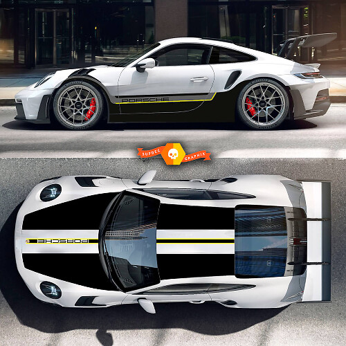 2 Farben Porsche 991 GT3 Aufklebersatz  Motorhaube Dach Heckspoiler Streifen Aufkleber
