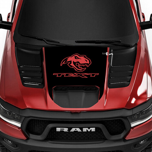 T-Rex-Kopf benutzerdefinierter Text Motorhauben-Vinylaufkleber für RAM 1500 Rebel, TRX 2019-2026
