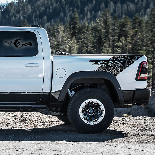 TRX Topografische Karten Vinylaufkleber für das Bettgehäuse des Dodge Ram 1500 TRX
