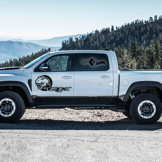 2x Dodge Ram Rebel 2022+ 2023+ 1500 TRX Dinosaurier T-Rex Seitentüren Truck Vinyl Aufkleber Grafiken
