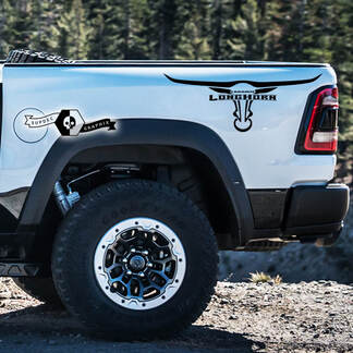 2x Dodge Ram Rebel 2022+ 2023+ 1500 TRX Ram Bed Seitenstreifen Horn Laramie Truck Vinyl Aufkleber Grafiken
