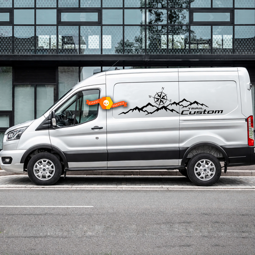 Trail Style Custom Mountain Compass — Vinylaufkleber (Seite) für Ford Transit