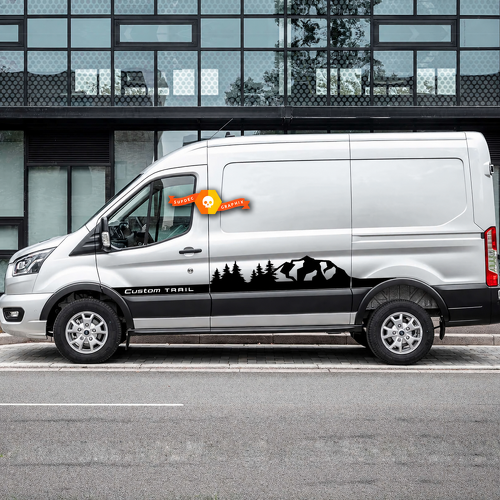 Trail Style Custom Mountain Forest Lower Stripes — Vinylaufkleber (Seite, Schweller) für Ford Transit