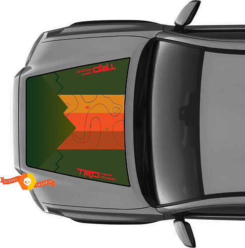Hood TRD Off Road Mountains Topografische Karte Hood Vintage Stripes Vinyl-Aufkleber passend für Toyota Tacoma 2016–2022 Modelle
