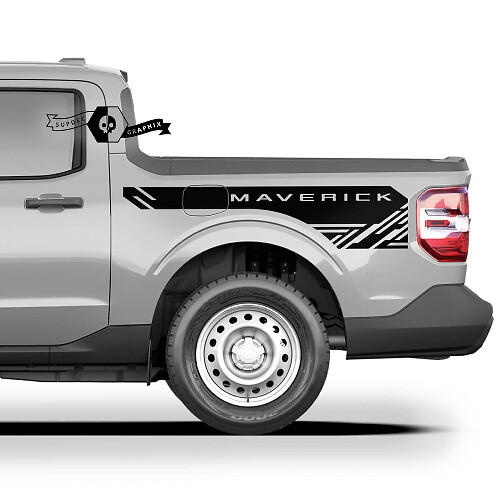 Paar FORD MAVERICK 2022 FX4 Grafik-Aufkleber, Aufkleber, Bettseite, moderne Streifen, Maverick-Aufkleber, LKW-Bettseite
